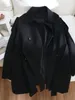 Kopa damski płaszcze lanmrem czarny środkowy moda mody wiatrówki damski lapel z podwójnym piersią pasek zebrany płaszcz w talii w stylu koreański 2024