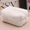 Sacs de cosmétique Sacs de rangement molle en peluche à la glissière avec sac de maquillage chaud d'hiver à fermeture éclair de grande capacité de couleur unie pour les accessoires