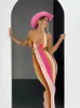 Robes décontractées de base y2k coupés en tricote longue robe femme contraste sans manches halter v cou de coude sans dos d'été de la plage bohème