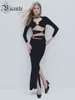 Casual jurken VC 2024 Spring Fashion Sexy jurk voor vrouwen Hollow Out Design Beautiful Butterfly Pins Black Split Long