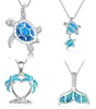 Moda Silver cheia azul imitati opala colar de pendente de tartaruga marinha para mulheres femininas casamentos de casamento de jóias de praia de praia12414644