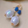 Boucles d'oreilles en peluche naturelle baroque blanc perle bleu tourmaline doré oreille crochet brop adolescents diamant gemstone bureau enfant mariage moderne