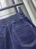 Jeans pour femmes Fashion Shorts en jean féminin élastique haute taille ourlet diamant couleur solide large jambe courte 2024 Summer Tide 29l1091