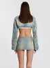 LGRQ Y2K Fashion Street Wear Midriff -Craving Denim короткая куртка мини -юбки двойной наборы модный высококачественный дизайн 19F1856 240423