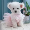 Vestuário de vestido de cachorro Vestido fofo vestido princesa de fada de fada renda rosa saia fofa decorada com roupas de gato arco