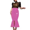 Skirts High Street Midi Hobble per donne lucenti in pelle in pelle PVC increspatura a petto singolo signore elasticose elastica vita