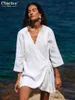 Robes décontractées robe coton blanc clochards dames en V