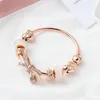 Fashion Original Pandoras 925 Silver Rose Gold Glass Brilliant Bracelets Bangles Set Diy Jewelry Charm Beads Holiday Gift Bangle 273U