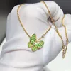 Designer Fashion Van Van Full Diamond Butterfly Necklace Womens 18K Gold Rosa Green Green Giallo Collar Giallo con logo gioiello