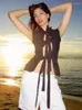 Damestanks Sexy Hollow Out Lace Up Bow Vest Slim Mouwloze top 2024 Zomer Casual Solid Long Rope Street Ware Women Tank Lady Tops