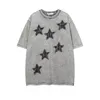 T-shirt American Retro Autumn Stary Sky Pattern Design Adequado para homens e mulheres estilo coreano Sleep Short Sleep Couples 240428
