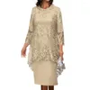 Robes décontractées Femme Châle Robe Fleur brodée Elegant Lace MIDI Patchwork Mid-Calf ol Style Formal Party Soirée