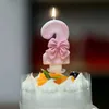 3pcs Mumlar Pembe 3D Numara Kek Dekorasyon Mumlar Sevimli Pembe Yay Dijital Mumlar Kek Topper Doğum Günü Partisi Anma Günü Parti Kek Dekor