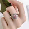 Cluster ringen S925 Silver Heart Pink Diamond Ring Set met 7 damesgroothandel