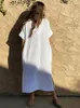 Vestidos de festa Mulheres Summer Summer Beach Ups Bohemian Maxi Elegant V Neck Solid Loose Robe Sun Protection Dress