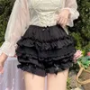 Kjolar koreanska mode svart vit sommar söta shorts kvinnor spetsar ruffle bow säkerhet korta byxor söt kak kjol japanska sexiga byxor
