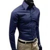 Men Dress Shirt Fashion Solid Color Business Long Sleeve Button Turn Down Collar Top Polyester 240418