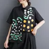 Frauenblusen japanischer Korea -Stil Druck Blumenmuschelpunkt Kurzarm Lose schwarze weiße Sommerblusenhemden Mode Frauen lässig