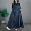 Lässige Kleider Denim übergroße Sommer-lange Gurtkleid mit T-Shirt Frauen koreanische Modis Lose ärmellose Damen Hosentender