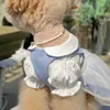 Собачья одежда Ins Spring Summer с чистым хлопковым белым платье рубашки розовая юбка для ремня синяя сетка короткая одежда для домашних животных H240506