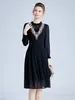 Casual Dresses AELESEEN Spring Summer Midi Dress Women Long Sleeve Design Fashion Ruffled Flower Embroidery Lace Patchwork Knee-Length