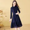 Casual Dresses EVNISI French Fashion Chiffon Navy Dress Mid-length Spring And Summer Elegant Ruffles Solid Vestidos 2024