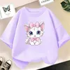 T-Shirts Girls Cotton süße Katze/Hundgrafik T-Shirt Sommer Mode Vintage Persönlichkeit Kawaii Purple Kleidung Kurzarm Topsl2405