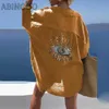 Kadınlar plaj giymek abingoo nadir göz rahat pullu boncuklu gömlek kadın moda plaj tarzı gömlek güneş kremi pamuklu keten kadın gevşek artı gömlek y240504
