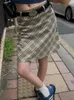 Röcke Houzhou Vintage Plaid Midi Rock Frauen Mode 90er ästhetische ästhetische hohe Taille knielange A-Line-Röhre Y2K Korean Streetwear