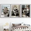 Interesting Bathroom Humorous Animal Wall Decoration Bear Dog Tiger Sitting on Toilet Reading Newspaper Poster Art Printing Canvas J240505