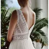 Bridal Suknie ślubne Boho Beach Suknia koronkowa głęboko V Tiul Tiul Bez rękawów Plus Size Swere