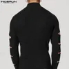メンズTシャツファッションカジュアルスタイルのトップスメンハイカラーソリッドオールマッチカミゼタスタイリッシュな男性サイドフォークロングスリーブTシャツS-5XL