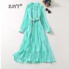 Lässige Kleider Zjyt Chiffon Lange für Frauen Ärmeln grüne Rüschen Patchwork Plissee Partykleid Elegante Urlaubs Vestidos Frühling 2024