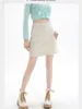Jupes coréennes Femmes beige élégant Sexy Club Short Preppy Style A-Line High-Waist Mini jupe 2024 Fashion vintage printemps d'été
