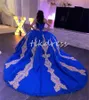 Prinzessin Blue Quinceanera Kleider 2024 funkelnes Ballkleid Gold Applizes Vestidos de xv 15 Anos Luxus außerhalb der Schultern glänzen sechzehn Partykleid Geburtstag süß 16 Kleid