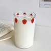 Tambuli da 300 ml di vetro simpatico fragola con paglia creativa acqua trasparente Student Milk Resistente al calore H240506