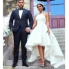 Lage jurken High Simple Wedding Bridal Jurk Halter Satin TuLle Custom Made Plus Size mouwloos strand Boho Vestidos de novia