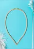 Damdesigner Zircon Strands Halsband Square Diamond Claw Chain Vshaped Necklace Gift Twocolor7576602