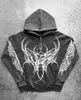 Herrtröjor tröjor blixtlås med fast färg hoodie jacka mens gotisk design explosivt mönster tryck långärmad hoodie lös topp q240506