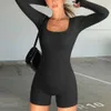 Autumn Gym zużycie treningowe odzież Body Bodysisowe długie rękawy Joga Sportswear Square Szyja One Piece Bilbed Suibits for Women 240429