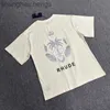 Alta qualidade Rhuder Designer T Shirts High Street Marca da moda curta Carta de árvore de coco impressão casual Camiseta de manga curta solta com 1: 1 logotipo