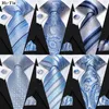 Bow Ties Hi-Tie Light Blue Striped Business Mens Tie 8.5 cm Jacquard Ntraktie Accessorie Daily Wear Cravat Wedding Party Hanky ​​Cufflink Set