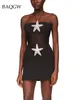 Casual Dresses Women's Strapless Sexy Backless Diamond Starfish Mesh Transparent Mini Tight Bandage Dress Elegant Halter Celebrity Party