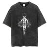 Yaz Pamuk Gevşek Yıkanmış Üstler Tees Anime Baskı Tshirt Erkek Sokak Giyim Vintage Siyah Tişört Harajuku Büyük boy 240418