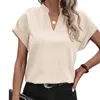 Frauenblusen Sommer Kurzarm Tops Hemd Temperament V Hals Solid Color Casual Lose vielseitige Bluse -Pendler