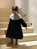 Vestidos de menina outono meninas meninas moda francesa retrô hepburn colar de renda preto garotos de veludo grosso vestido de princesa solta