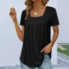 Frauenblusen Sommer Casual T-Shirt Square Kragen kurzärmel Falten-T-Shirt