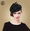 FS Fascinators For Women Elegant Flower Black Pillbox Hat Wol Filt Hoeden Vintage trouwjurk Fedoras Church Ladies Formele Caps 28280104