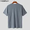 Magliette da uomo top incerun 2024 in stile coreano uomo fulca per le magliette solide magliette sexy cardigan a maniche corte camiseta s-5xl