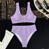 Kvinnors badkläder Bikini Set Sexig skrynklig Petal Purple 2024 Kvinnor Hög midja baddräkt V Neck Push Up Bathing Suit Brasilian